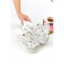 Airmax Beyaz Çicek Desenli Ortopedik Sabo Terlik