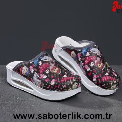 Air Max Siyah Baykuş Desenli Ortopedik Sabo Terlik