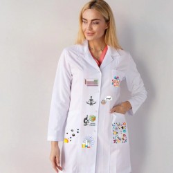 Fen Bilgisi öğretmeni önlüğü alpaka 1. kalite beyaz önlük baskılı 
