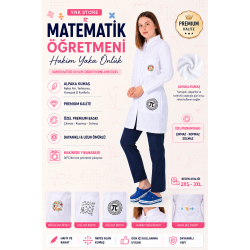 Kadın matematik öğretmen önlüğü alpaka 1. kalite beyaz baskılı öğretmenler için hakim yaka önlük Kadın matematik öğretmen önlüğü alpaka 1. kalite beyaz baskılı öğretmenler için hakim yaka önlük