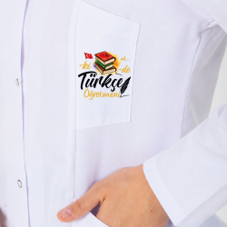 Kadın türkçe öğretmen önlüğü alpaka 1. kalite beyaz baskılı öğretmenler için önlük
