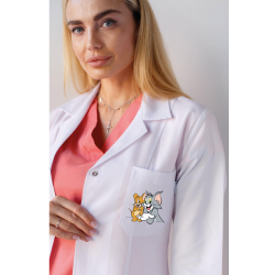 Okul öncesi öğretmeni önlüğü alpaka 1. kalite beyaz önlük baskılı  