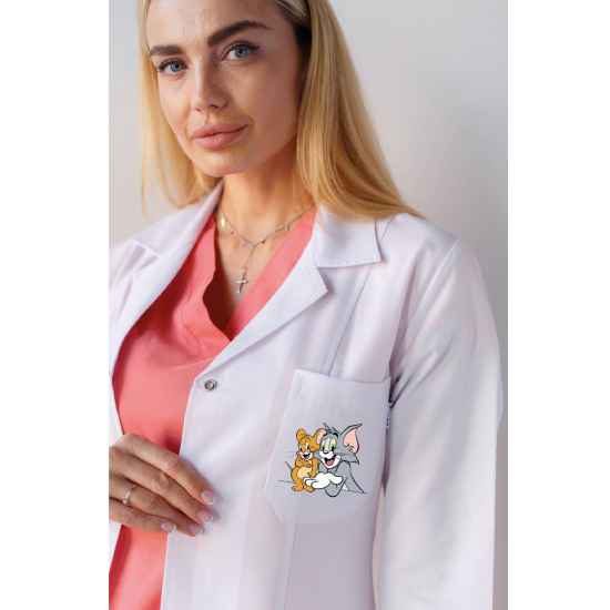 Okul öncesi öğretmeni önlüğü alpaka 1. kalite beyaz önlük baskılı