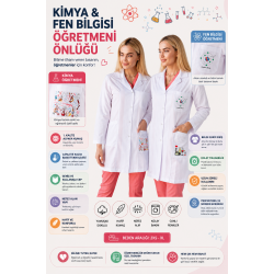 Kimya öğretmeni önlüğü alpaka 1. kalite beyaz önlük baskılı Kimya öğretmeni önlüğü alpaka 1. kalite beyaz önlük baskılı