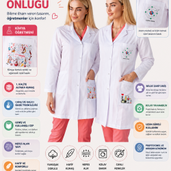 Kimya öğretmeni önlüğü alpaka 1. kalite beyaz önlük baskılı 