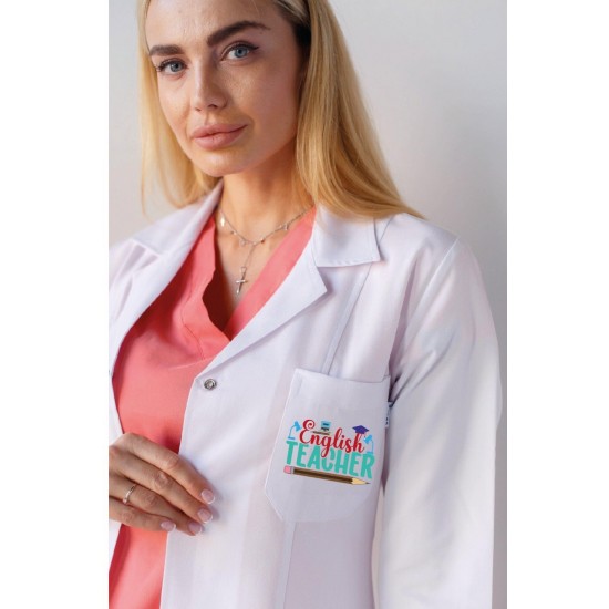 İngilizce öğretmeni önlüğü alpaka 1. kalite beyaz önlük baskılı