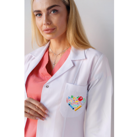 Sınıf öğretmeni önlüğü alpaka 1. kalite beyaz önlük baskılı