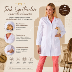 Tarih öğretmeni önlüğü alpaka 1. kalite beyaz önlük baskılı 