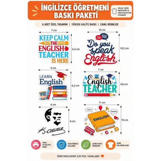 İngilizce Öğretmeni 6’lı Baskı Paketi – Önlük, Tişört ve Sweatshirt Ütü Baskıları İngilizce Öğretmeni 6’lı Baskı Paketi – Önlük, Tişört ve Sweatshirt Ütü Baskıları