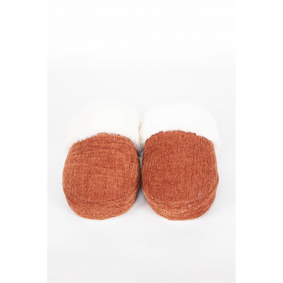 Turuncu Şönil Kumaş Peluş Ev Terliği