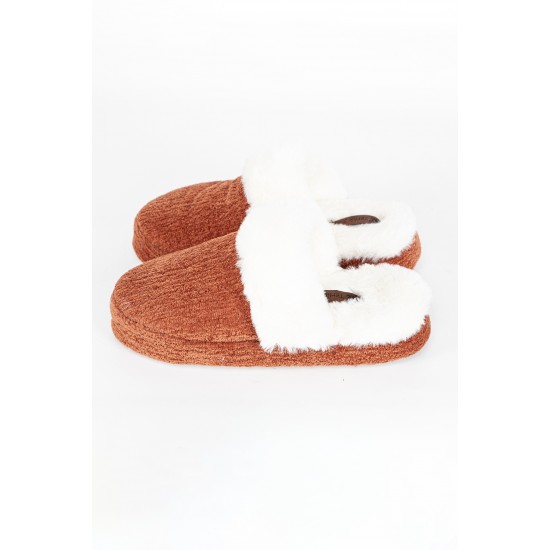 Turuncu Şönil Kumaş Peluş Ev Terliği