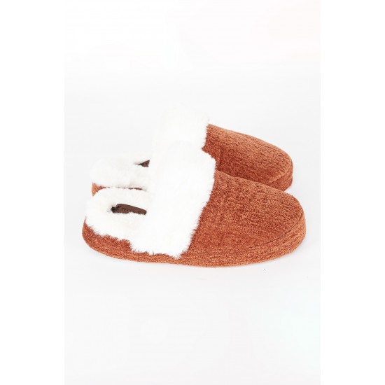 Turuncu Şönil Kumaş Peluş Ev Terliği