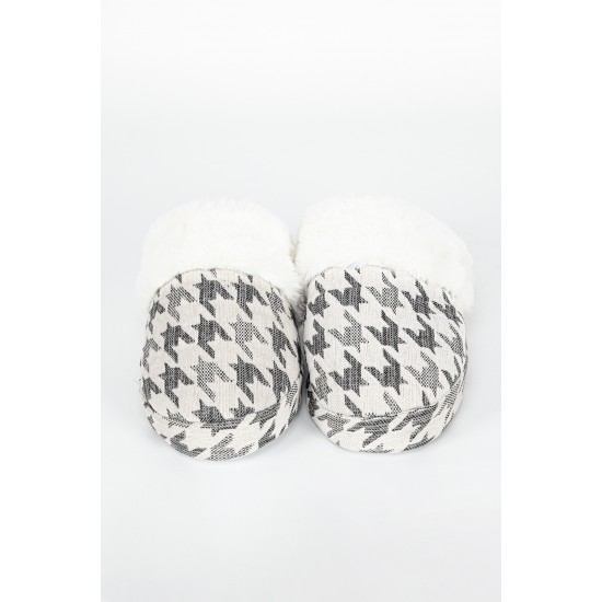 Kaz Ayağı Desenli Şönil Kumaş Peluş Konforlu Ev Terliği