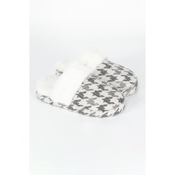 Kaz Ayağı Desenli Şönil Kumaş Peluş Konforlu Ev Terliği 