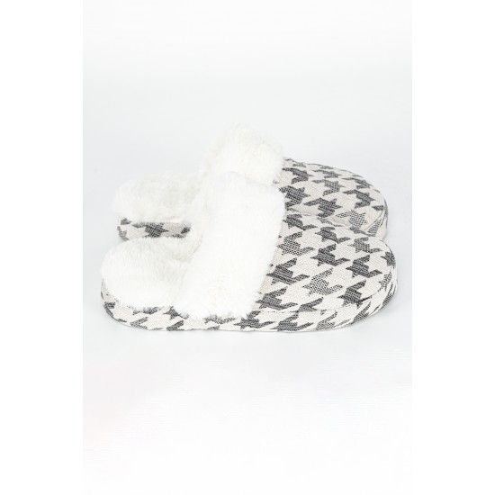 Kaz Ayağı Desenli Şönil Kumaş Peluş Konforlu Ev Terliği
