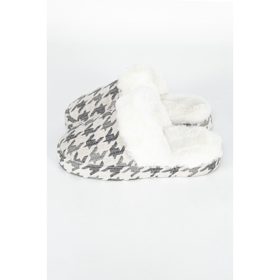 Kaz Ayağı Desenli Şönil Kumaş Peluş Konforlu Ev Terliği
