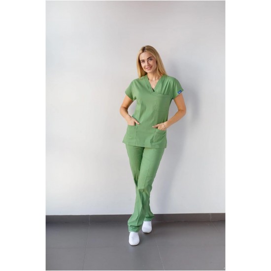 Fıstık Yeşili Likralı Forma Takım Flex Kumaş Scrubs