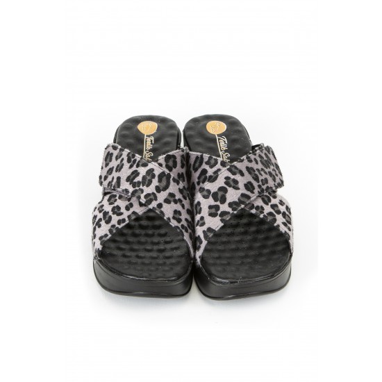 Gri Leopar Desenli Çapraz Air Sandalet Sabo Terlik